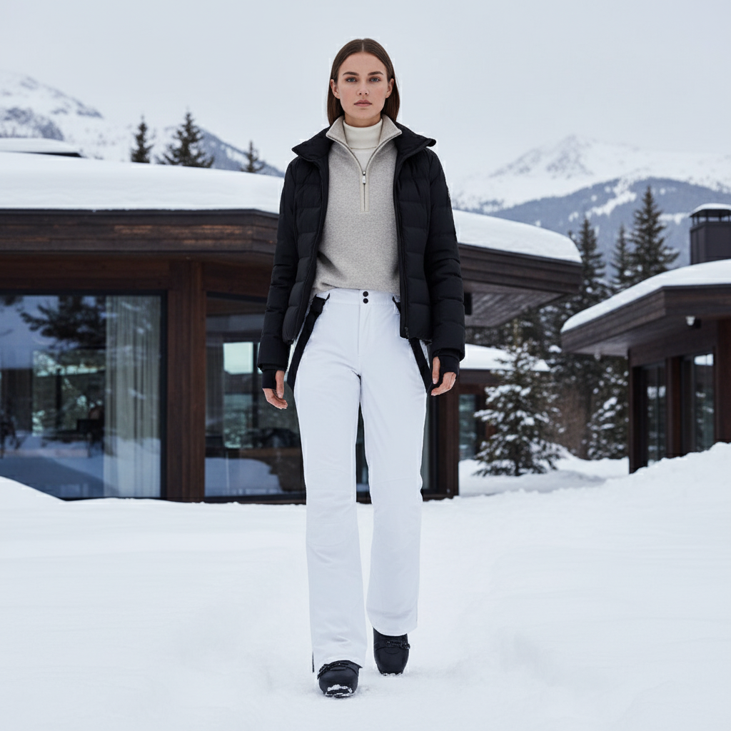 Pantalon De Ski Blanc Imperméable Femme Bretelles Ajustables - Polyester