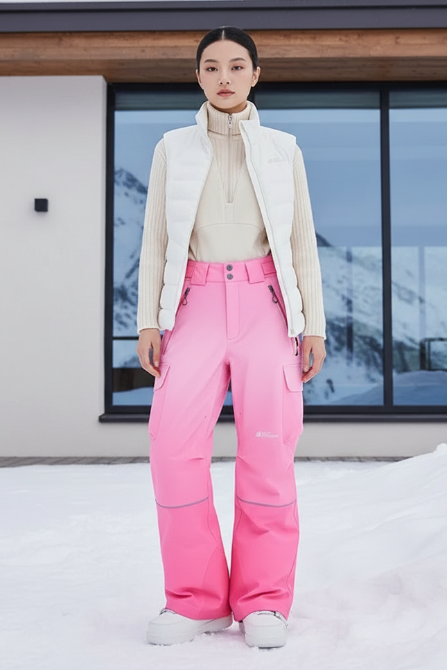 Pantalon De Ski Rose Fuschia Ample Imperméable Femme Hiver - Polyester