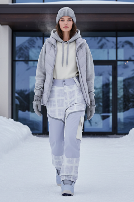 Pantalon De Ski Gris Motif Carreaux Ample Femme - Polyester
