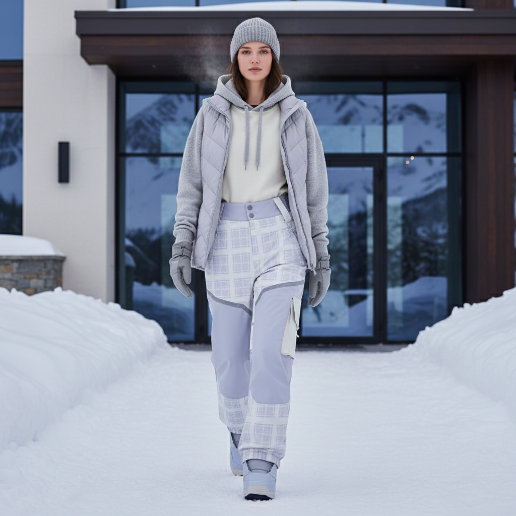 Pantalon De Ski Gris Motif Carreaux Ample Femme - Polyester