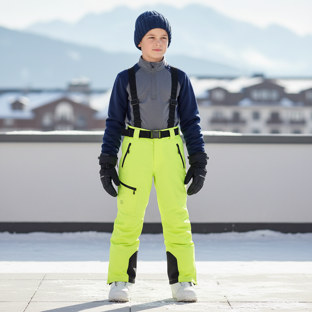 Pantalon De Ski Enfant Fluo Imperméable Salopette Hiver - Vert Polyester