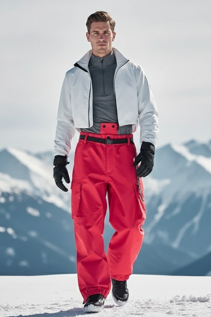 Pantalon De Ski Rouge Homme Imperméable Cargo Hiver - Polyester