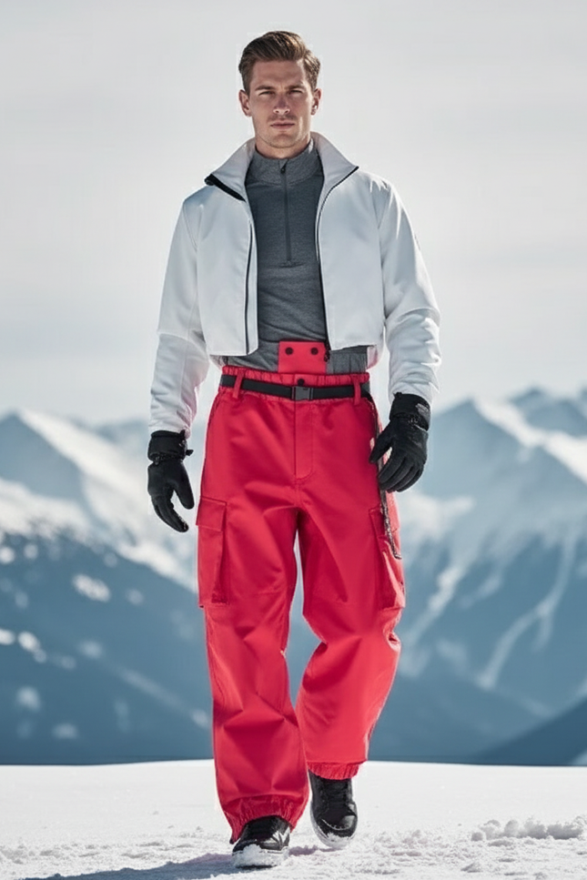 Pantalon De Ski Rouge Homme Imperméable Cargo Hiver - Polyester