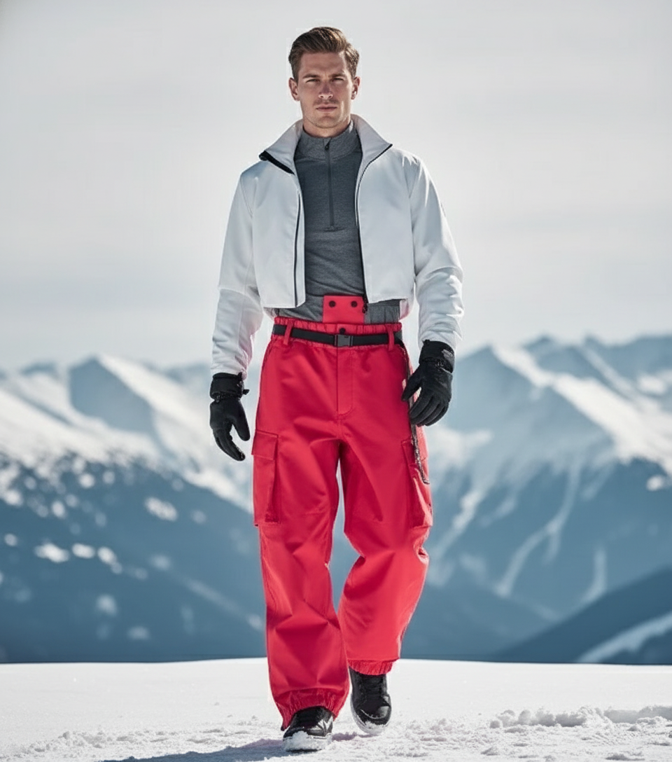 Pantalon De Ski Rouge Homme Imperméable Cargo Hiver - Polyester