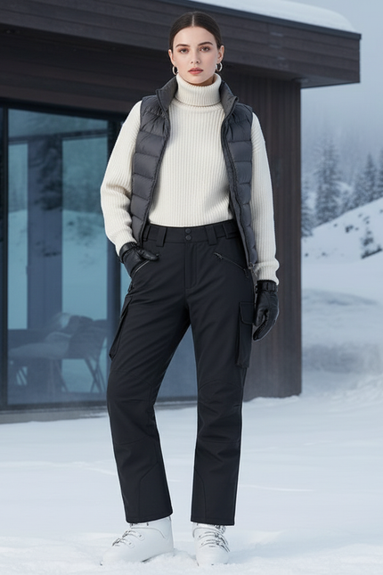 Pantalon De Ski Noir Cargo Imperméable Thermique Femme - Polyester