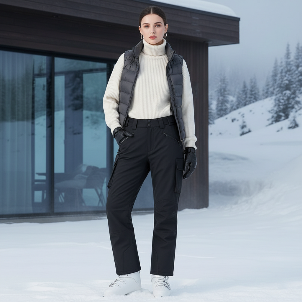 Pantalon De Ski Noir Cargo Imperméable Thermique Femme - Polyester
