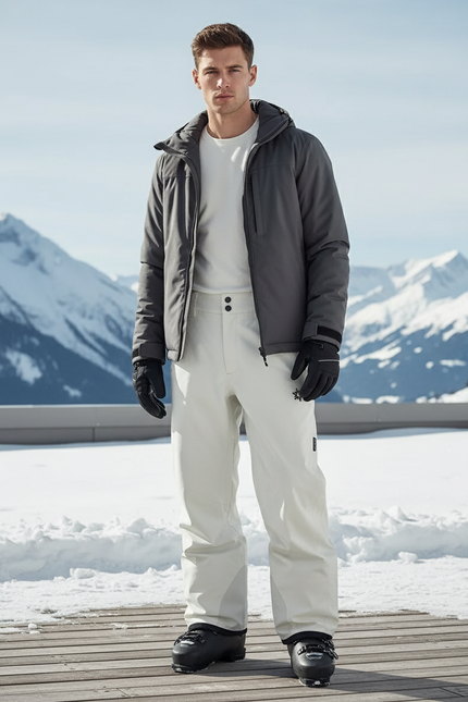 Pantalon De Ski Blanc Cassé Droit Imperméable Unisexe - Beige Polyester