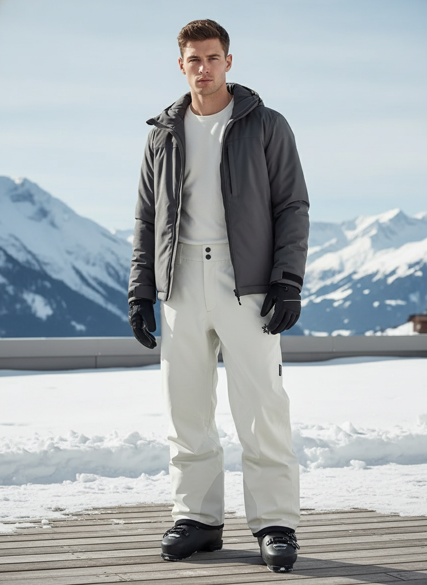 Pantalon De Ski Blanc Cassé Droit Imperméable Unisexe - Beige Polyester