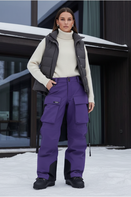 Pantalon De Ski Violet Cargo Imperméable Femme Ample - Polyester
