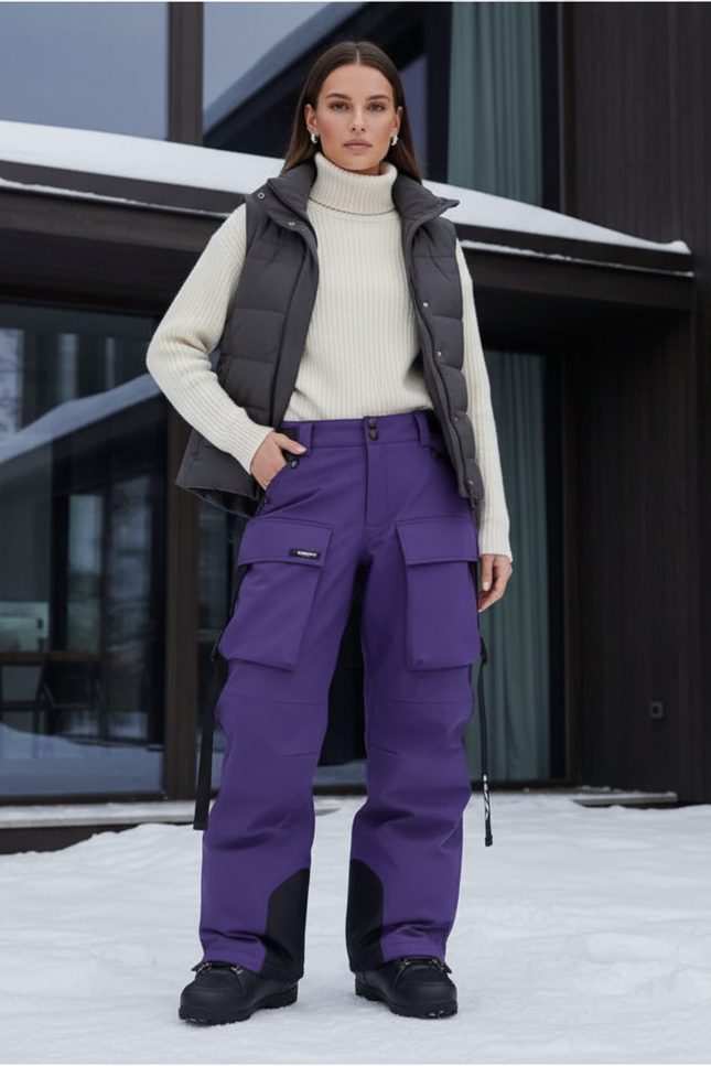 Pantalon De Ski Violet Cargo Imperméable Femme Ample - Polyester