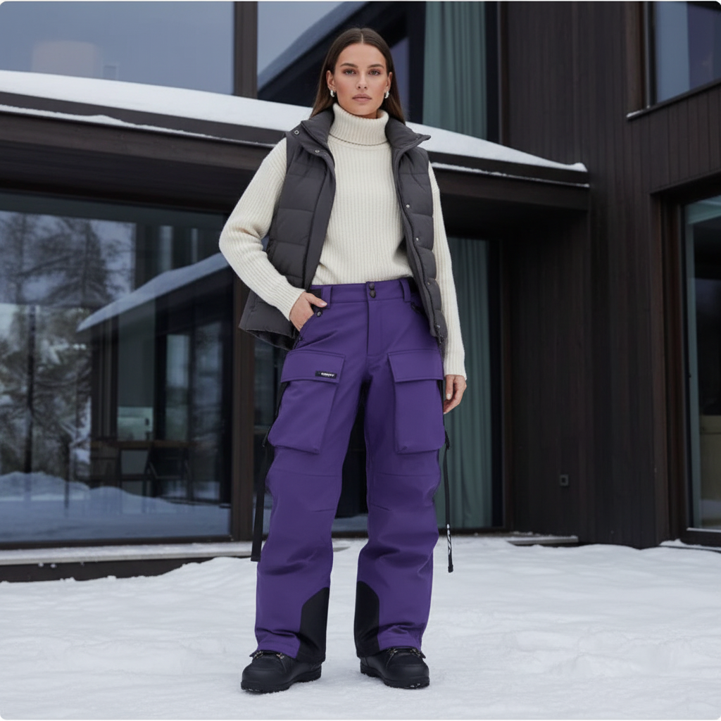Pantalon De Ski Violet Cargo Imperméable Femme Ample - Polyester