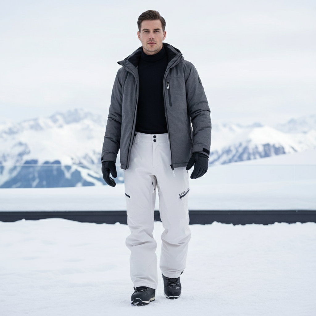 Pantalon De Ski Blanc Coupe Droite Respirant Imperméable Hiver Homme - Polyester