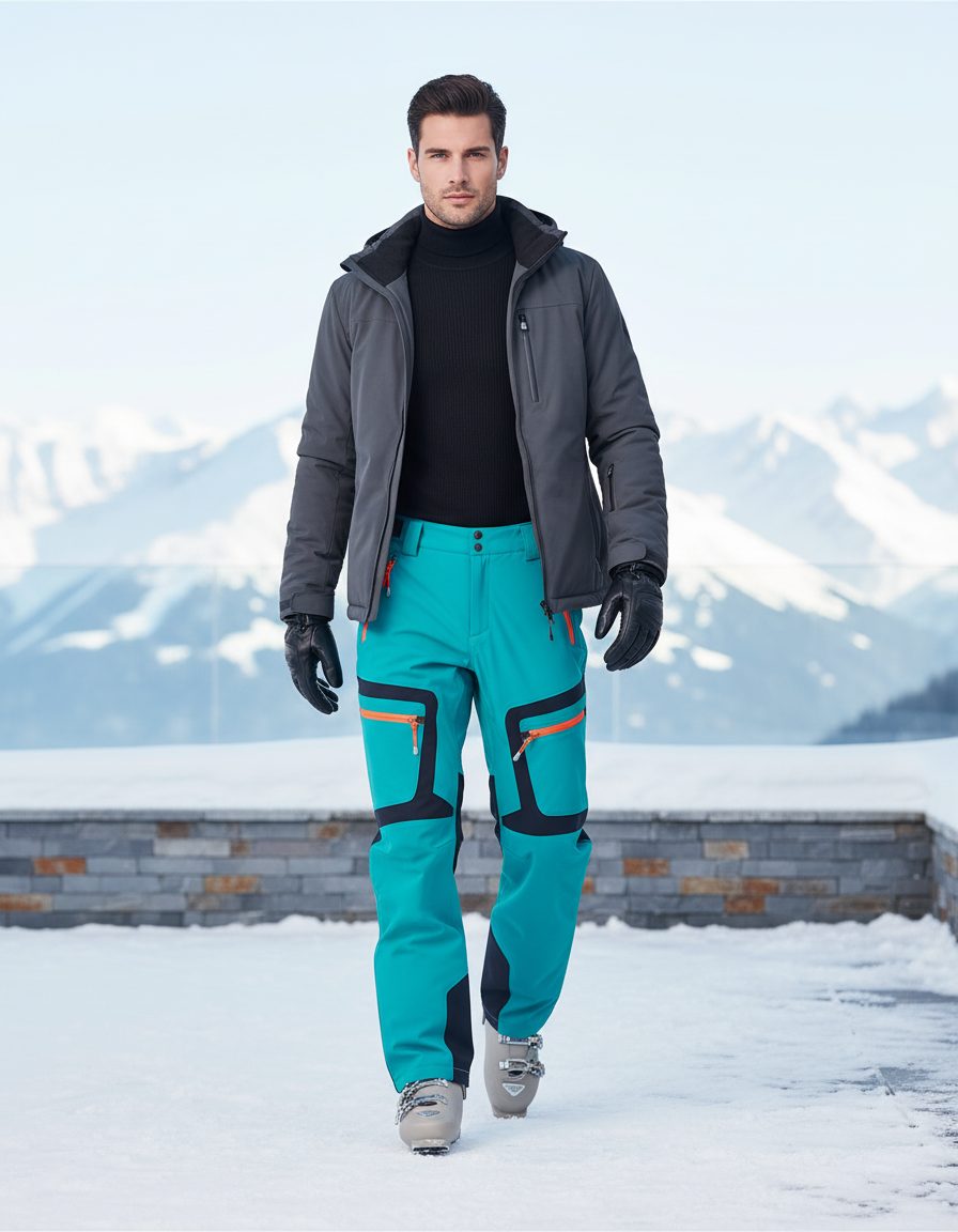 Pantalon De Ski Turquoise Homme Imperméable Coupe Droite - Bleu Polyester