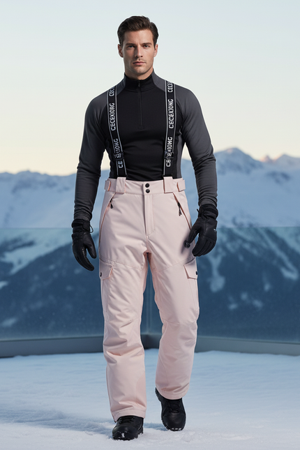 Pantalon De Ski Rose Poudré Imperméable Bretelles Homme - Polyester