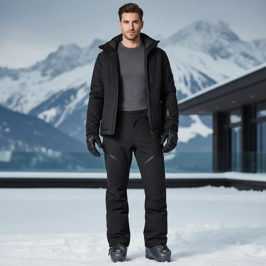 Pantalon De Ski Homme Noir Imperméable Chaud Coupe Droite - Polyester