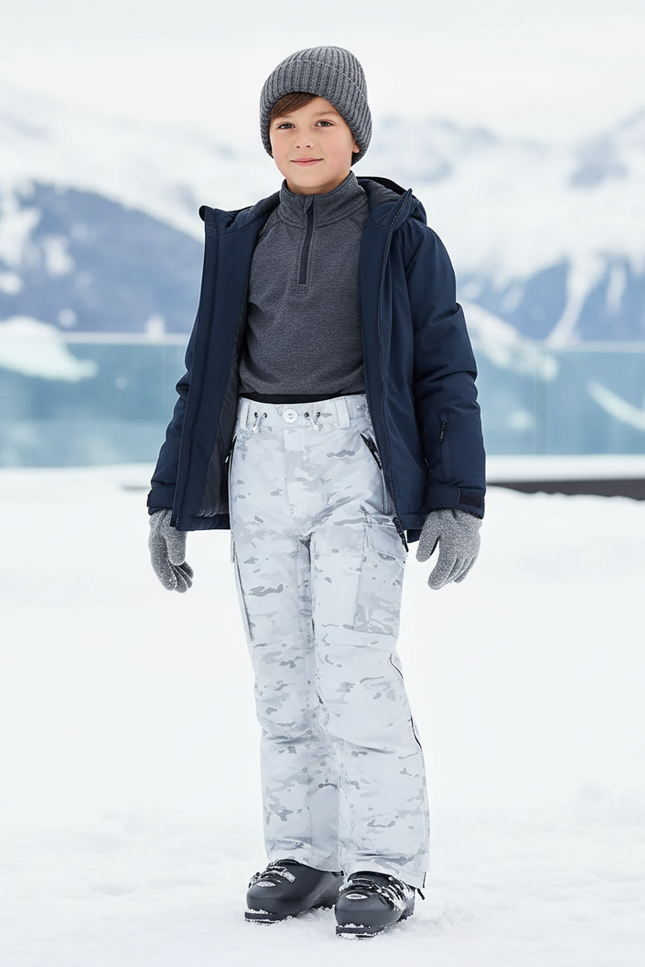 Pantalon De Ski Blanc Camouflage Imperméable Enfant Hiver - Polyester