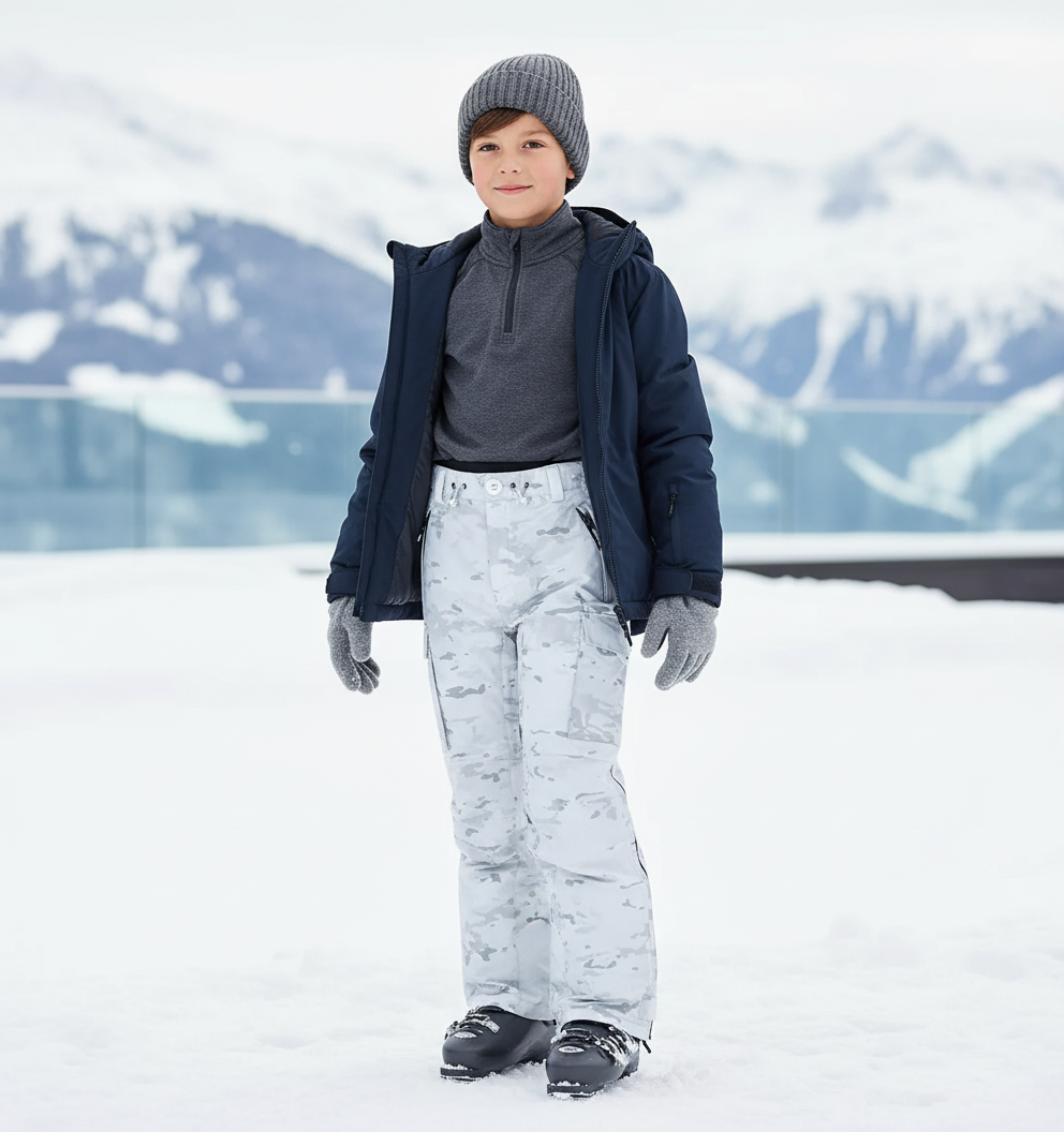 Pantalon De Ski Blanc Camouflage Imperméable Enfant Hiver - Polyester