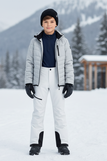Pantalon De Ski Blanc Coupe Droite Imperméable Enfant - Polyester