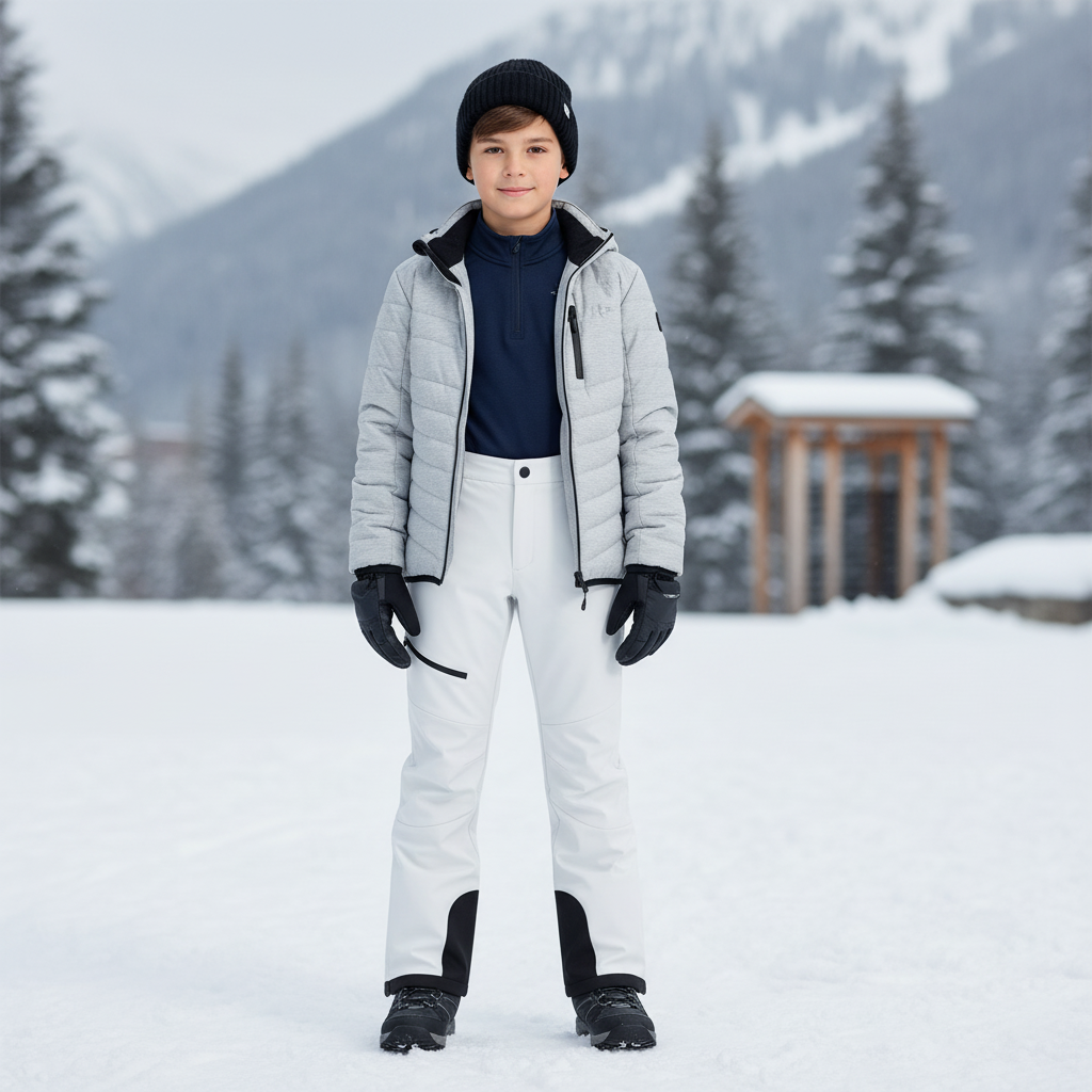 Pantalon De Ski Blanc Coupe Droite Imperméable Enfant - Polyester