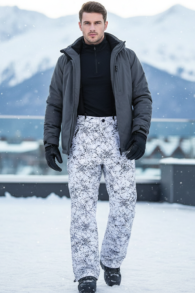 Pantalon De Ski Blanc Imprimé Noir Imperméable Homme - Polyester