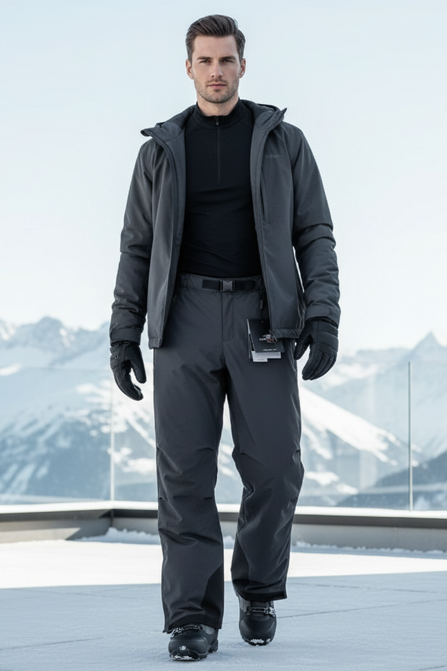 Pantalon De Ski Gris Foncé Imperméable Homme Doublé Coupe Droite - Polyester