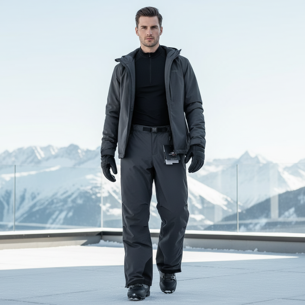 Pantalon De Ski Gris Foncé Imperméable Homme Doublé Coupe Droite - Polyester
