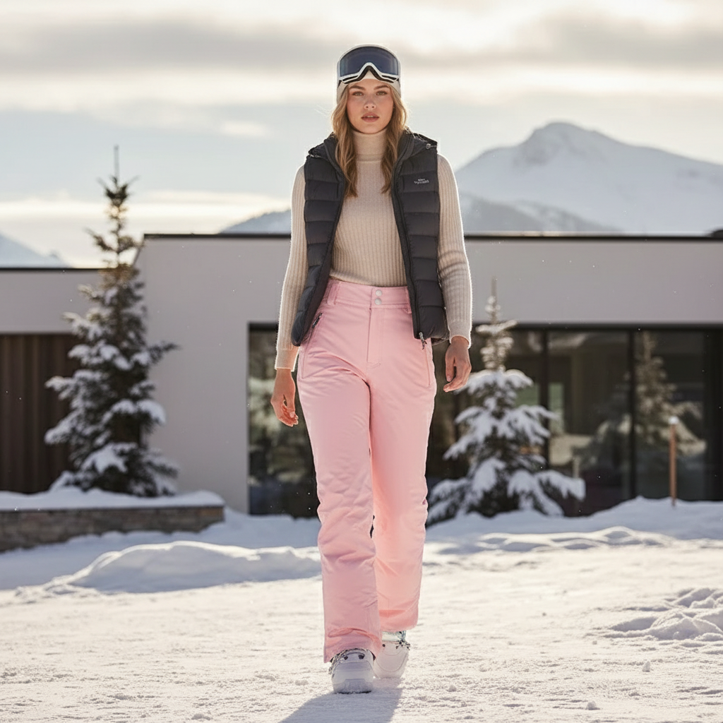 Pantalon De Ski Rose Imperméable Coupe Droite Femme - Polyester