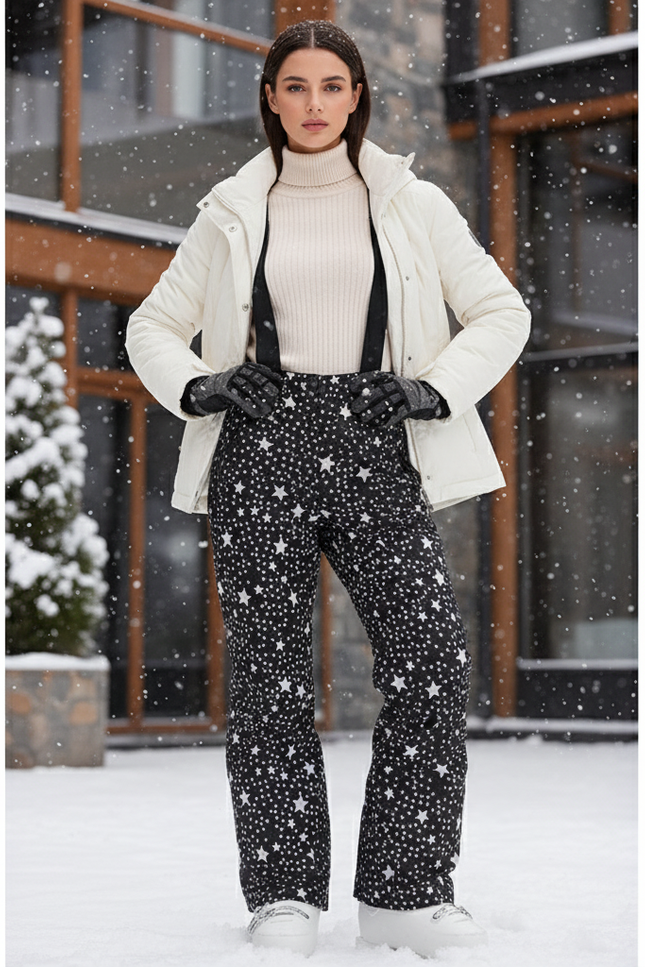 Pantalon De Ski Noir Étoilé Imperméable Femme Hiver - Polyester