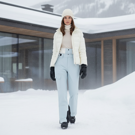 Pantalon De Ski Bleu Ciel Cargo Imperméable Taille Haute - Polyester
