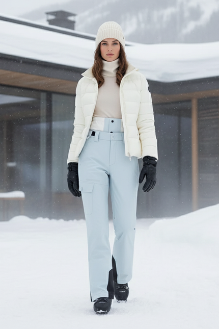 Pantalon De Ski Bleu Ciel Cargo Imperméable Taille Haute - Polyester
