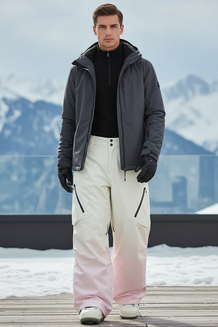 Pantalon De Ski Blanc Rose Dégradé Ample Imperméable - Multicolore Polyester