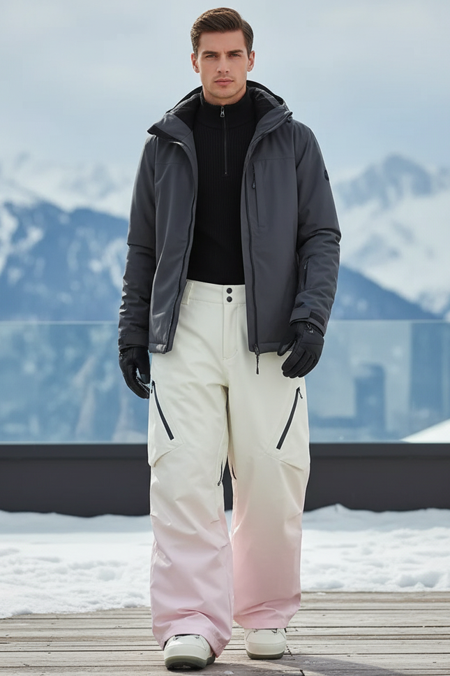 Pantalon De Ski Blanc Rose Dégradé Ample Imperméable - Multicolore Polyester