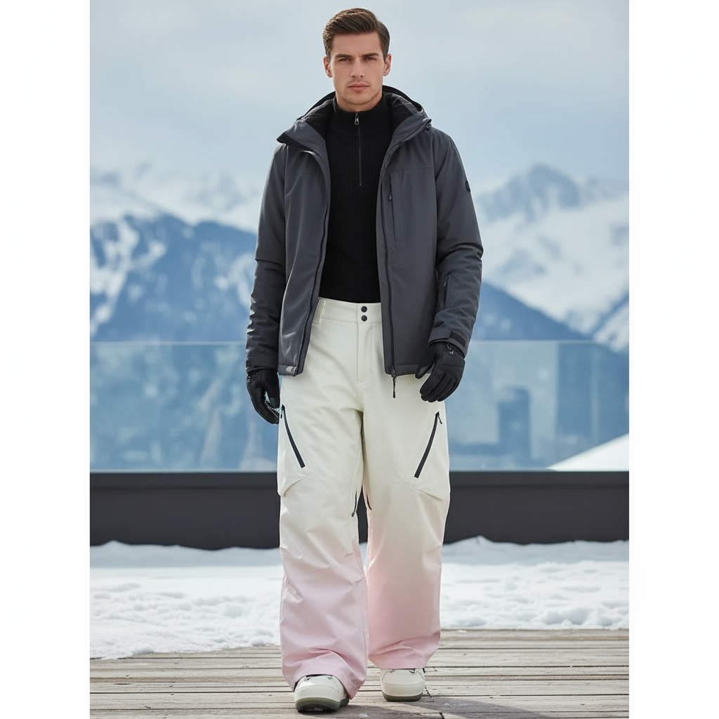 Pantalon De Ski Blanc Rose Dégradé Ample Imperméable - Multicolore Polyester