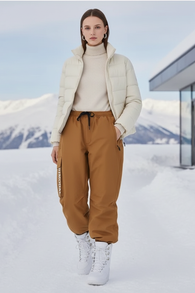 Pantalon De Ski Marron Cargo Ample Imperméable Unisexe - Polyester