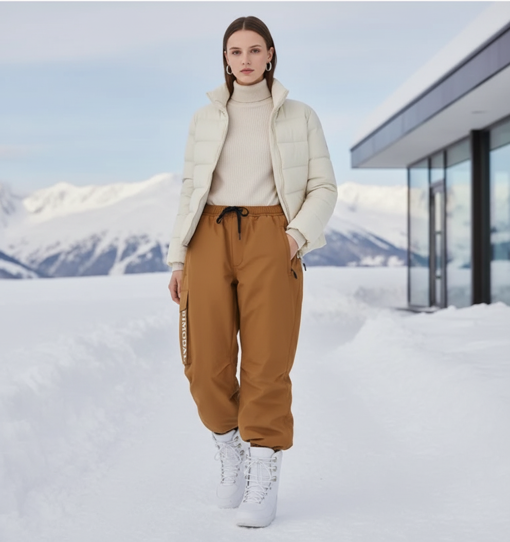 Pantalon De Ski Marron Cargo Ample Imperméable Unisexe - Polyester