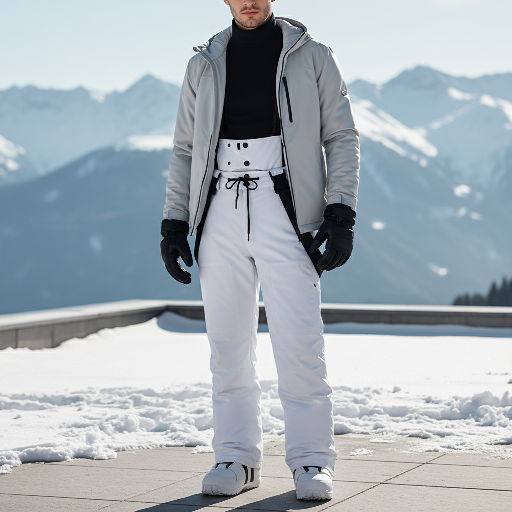 Pantalon De Ski Blanc Imperméable Bretelles Homme - Polyester