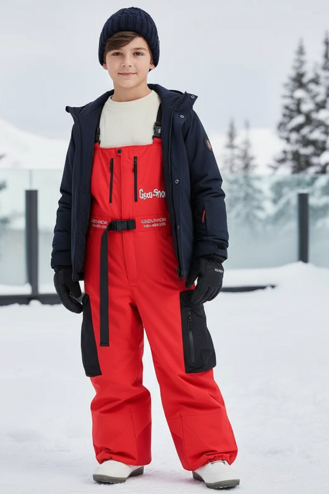 Pantalon De Ski Rouge Ample Bretelles Imperméable Enfant Hiver - Polyester