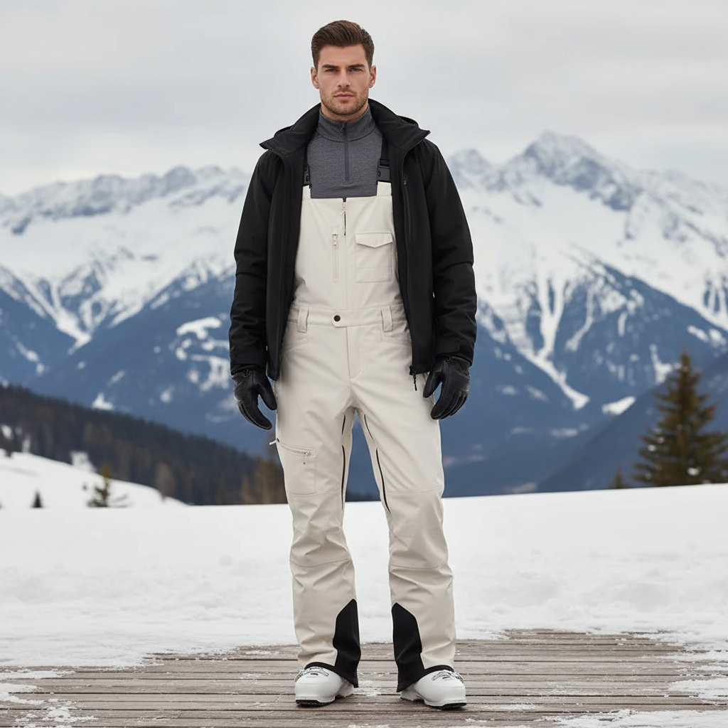 Pantalon De Ski Salopette Beige Imperméable Coupe Droite Homme - Polyester