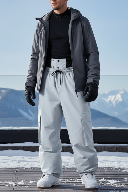 Pantalon De Ski Ample Gris Imperméable Cargo Homme - Polyester