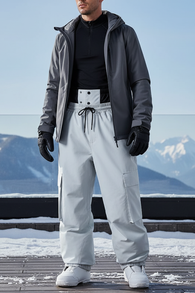 Pantalon De Ski Ample Gris Imperméable Cargo Homme - Polyester