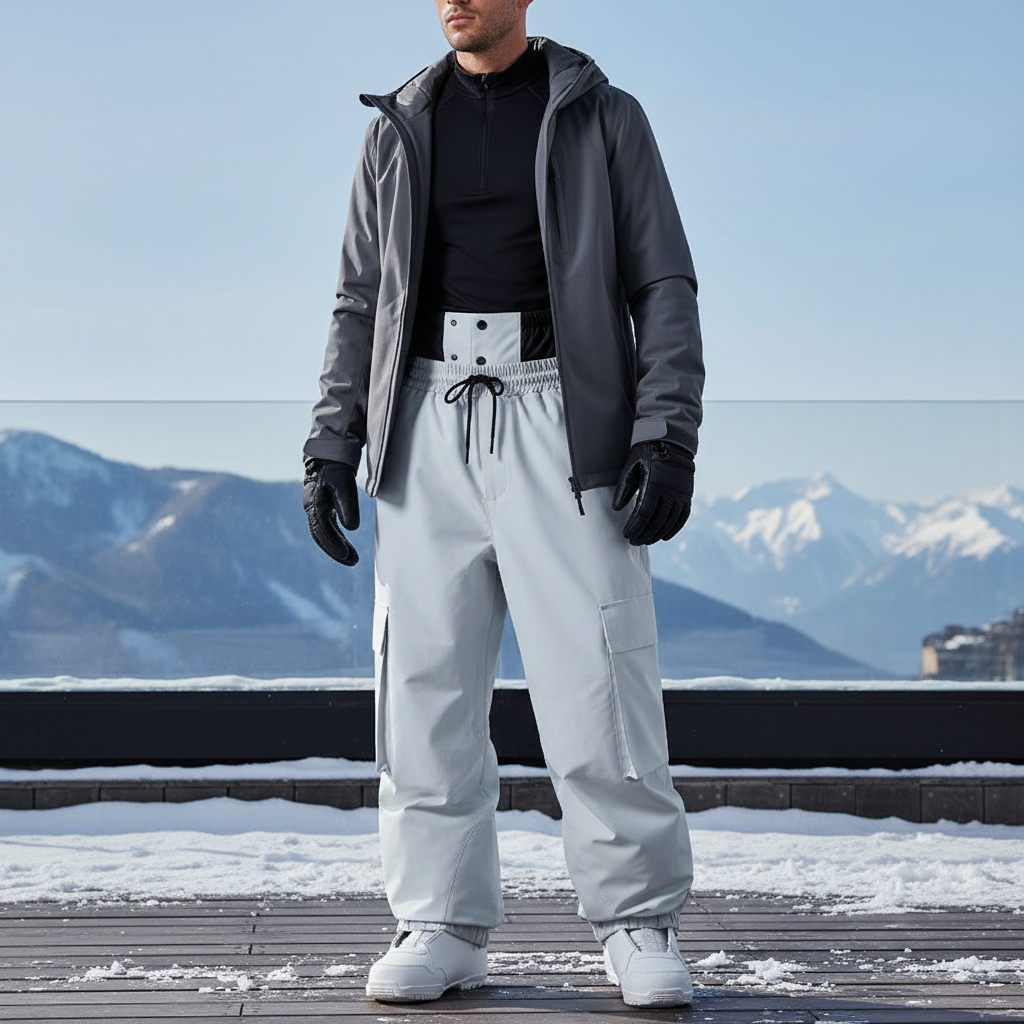 Pantalon De Ski Ample Gris Imperméable Cargo Homme - Polyester