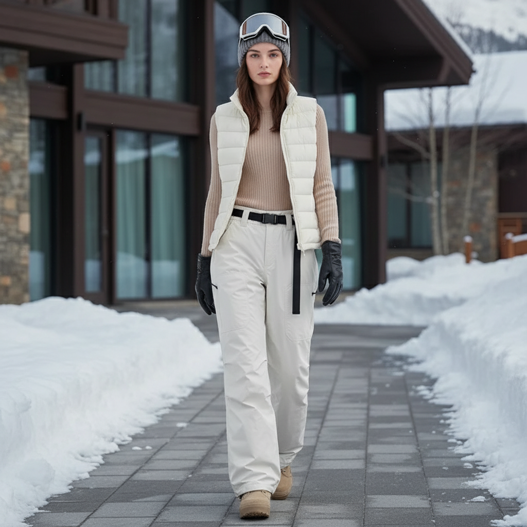 Pantalon De Ski Imperméable Blanc Cassé Droit Unisexe Chaud - Polyester