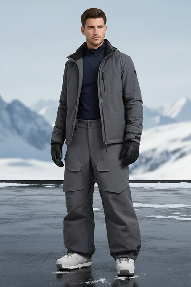 Pantalon De Ski Gris Ample Cargo Imperméable Homme - Polyester