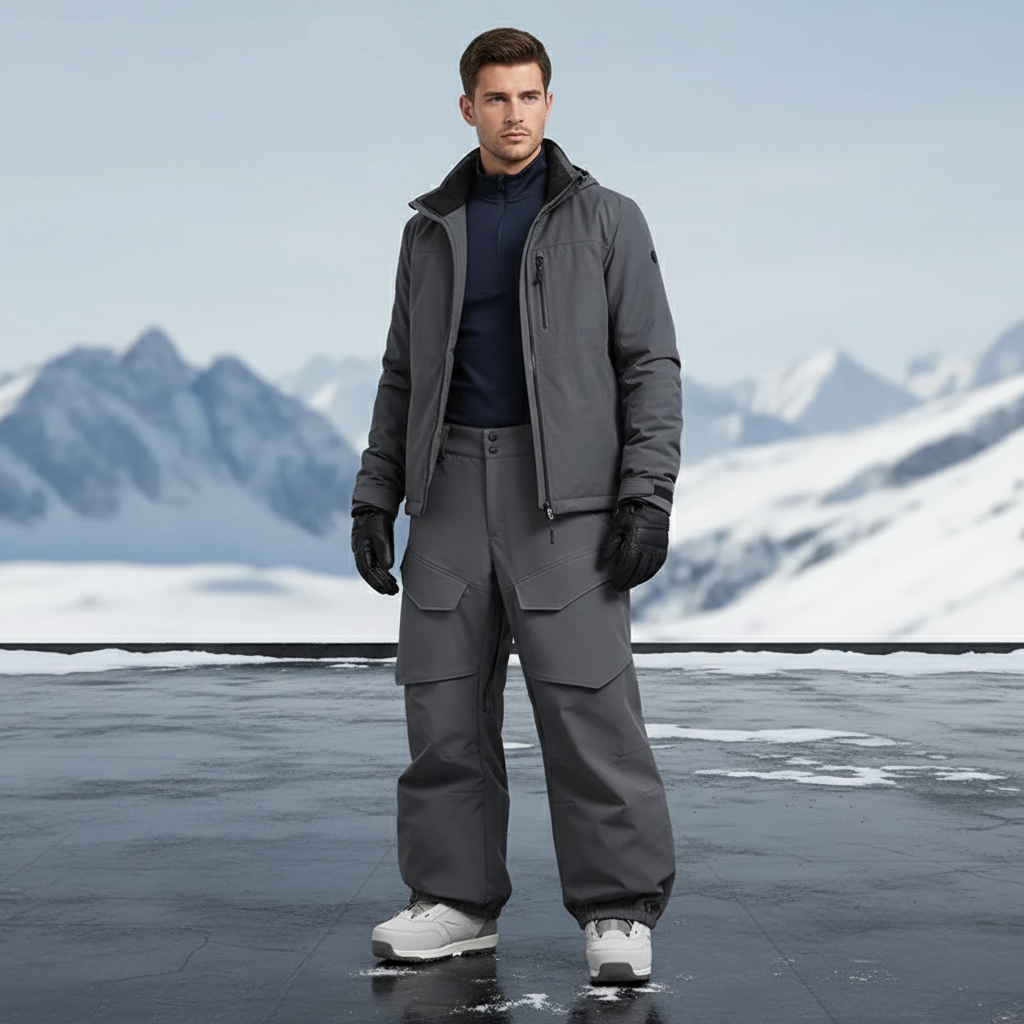 Pantalon De Ski Gris Ample Cargo Imperméable Homme - Polyester