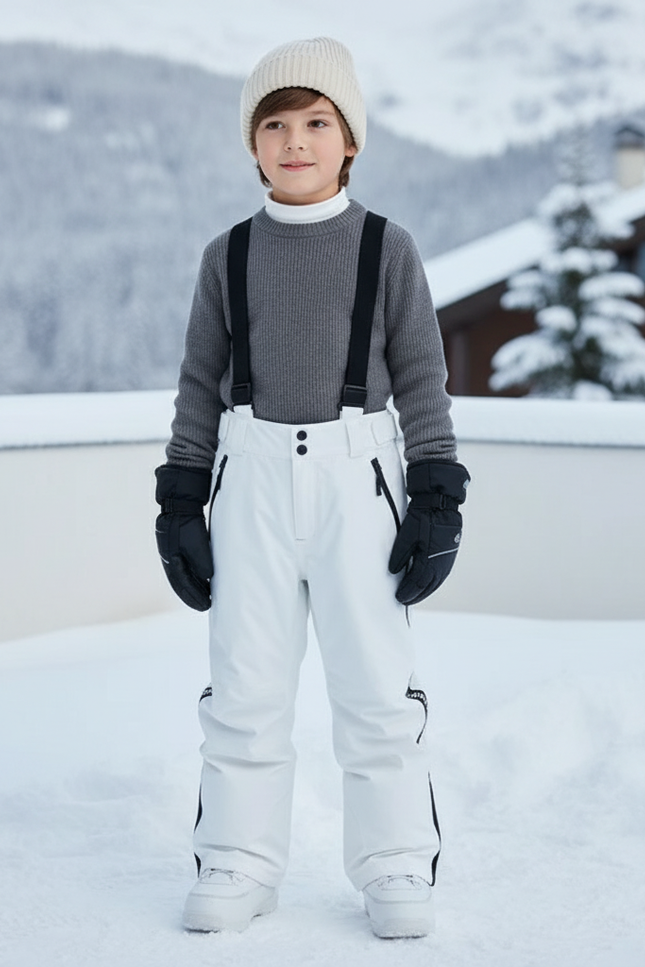 Pantalon De Ski Blanc Imperméable Bretelles Enfant - Polyester