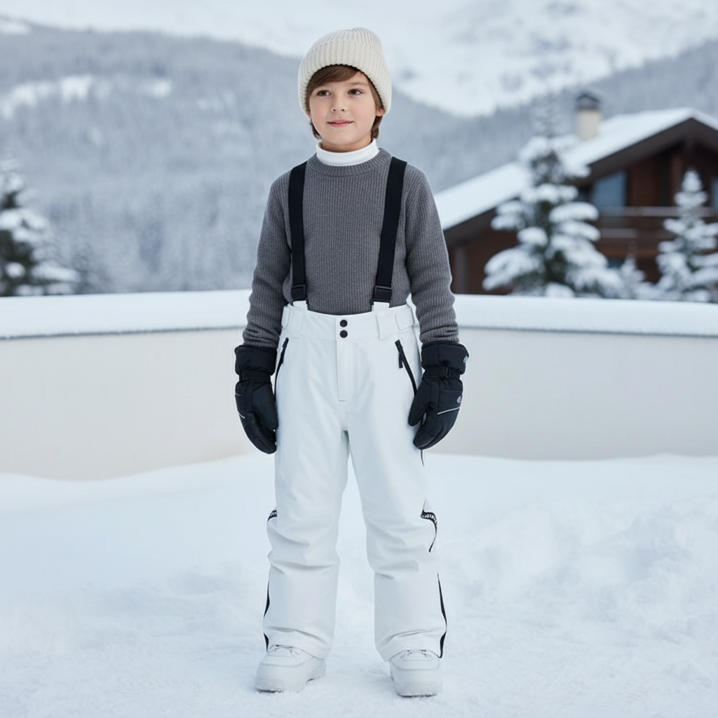 Pantalon De Ski Blanc Imperméable Bretelles Enfant - Polyester