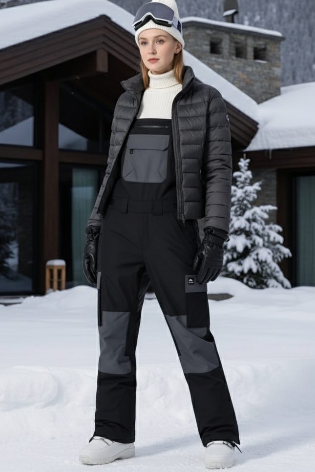 Pantalon De Ski Noir Salopette Imperméable Unisexe Moderne - Polyester