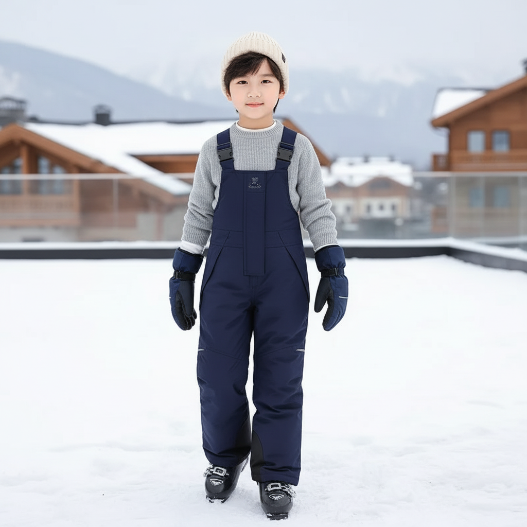 Pantalon De Ski Enfant Bleu Marine Bretelles Imperméable Hiver - Polyester