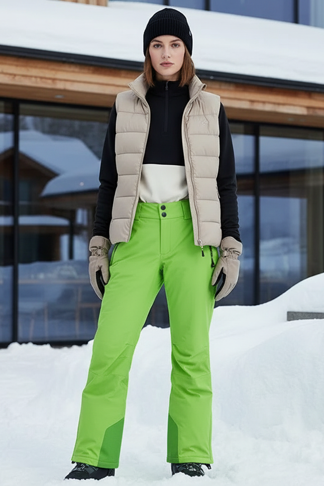 Pantalon De Ski Vert Fluorescent Ample Imperméable Femme - Polyester