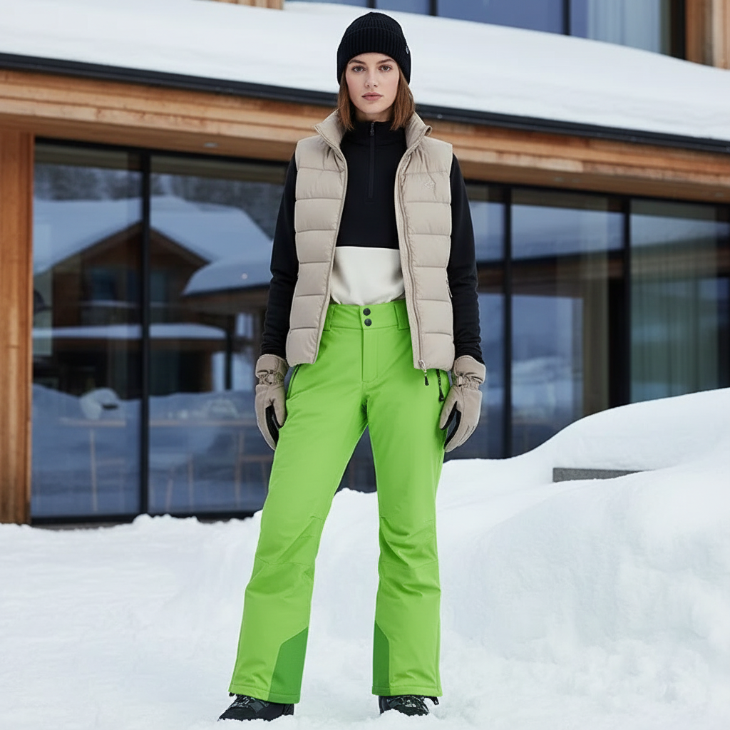 Pantalon De Ski Vert Fluorescent Ample Imperméable Femme - Polyester